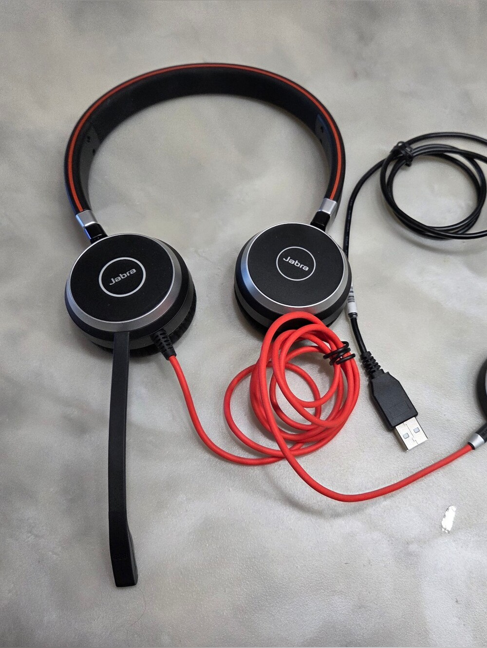 Jabra Evolve 40 Wired USB Headset with Black and Red Accents